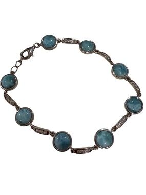 Larimar Stone Bracelet on 925 Sterling Silver with Cubic Zirconia